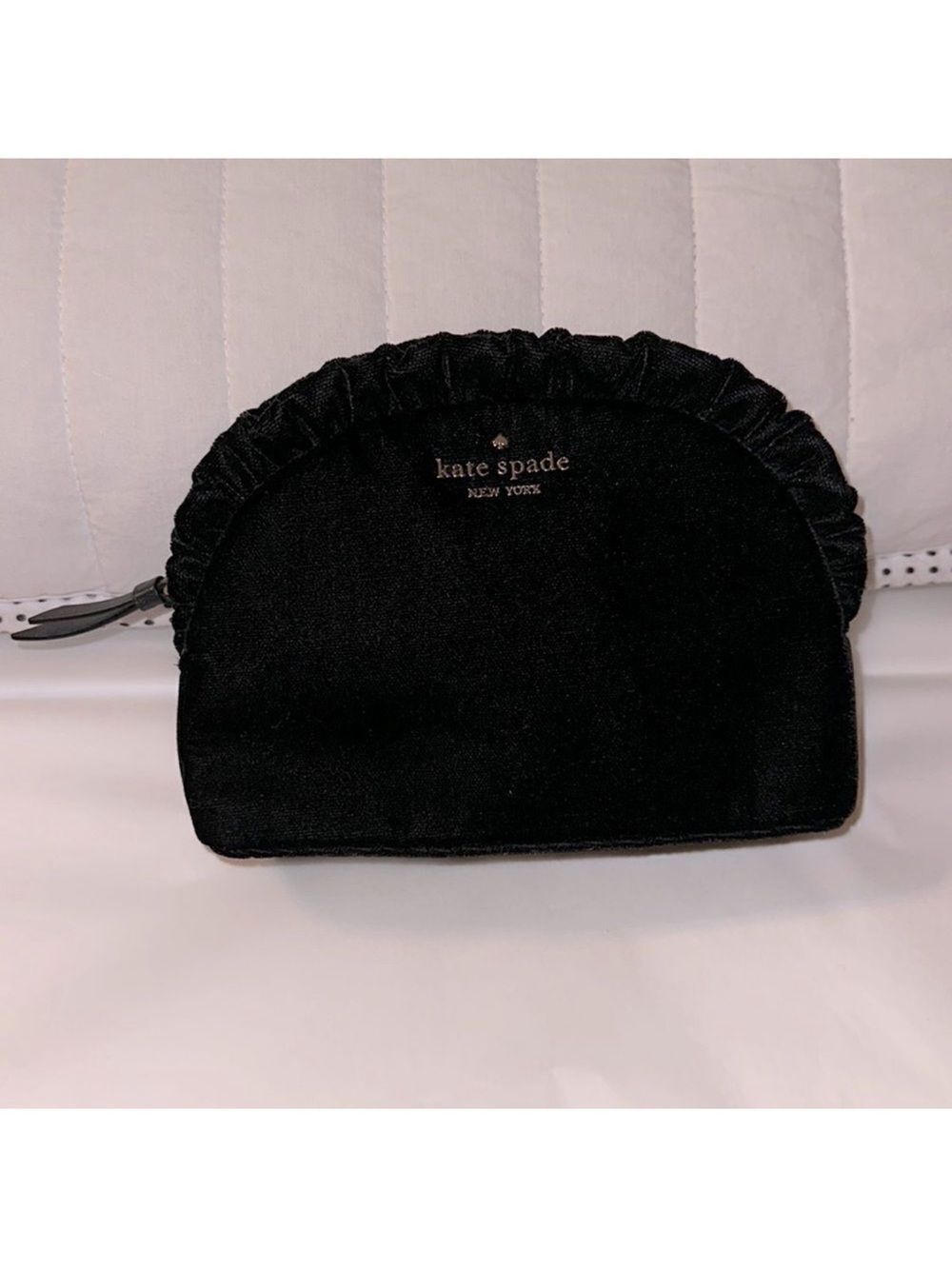kate spade Black Velvet Ruffle Gold Tone Briar Lane Cosmetic Bag
